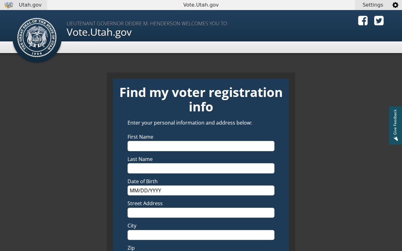 Herriman voter registration lookup fields on the Utah status form